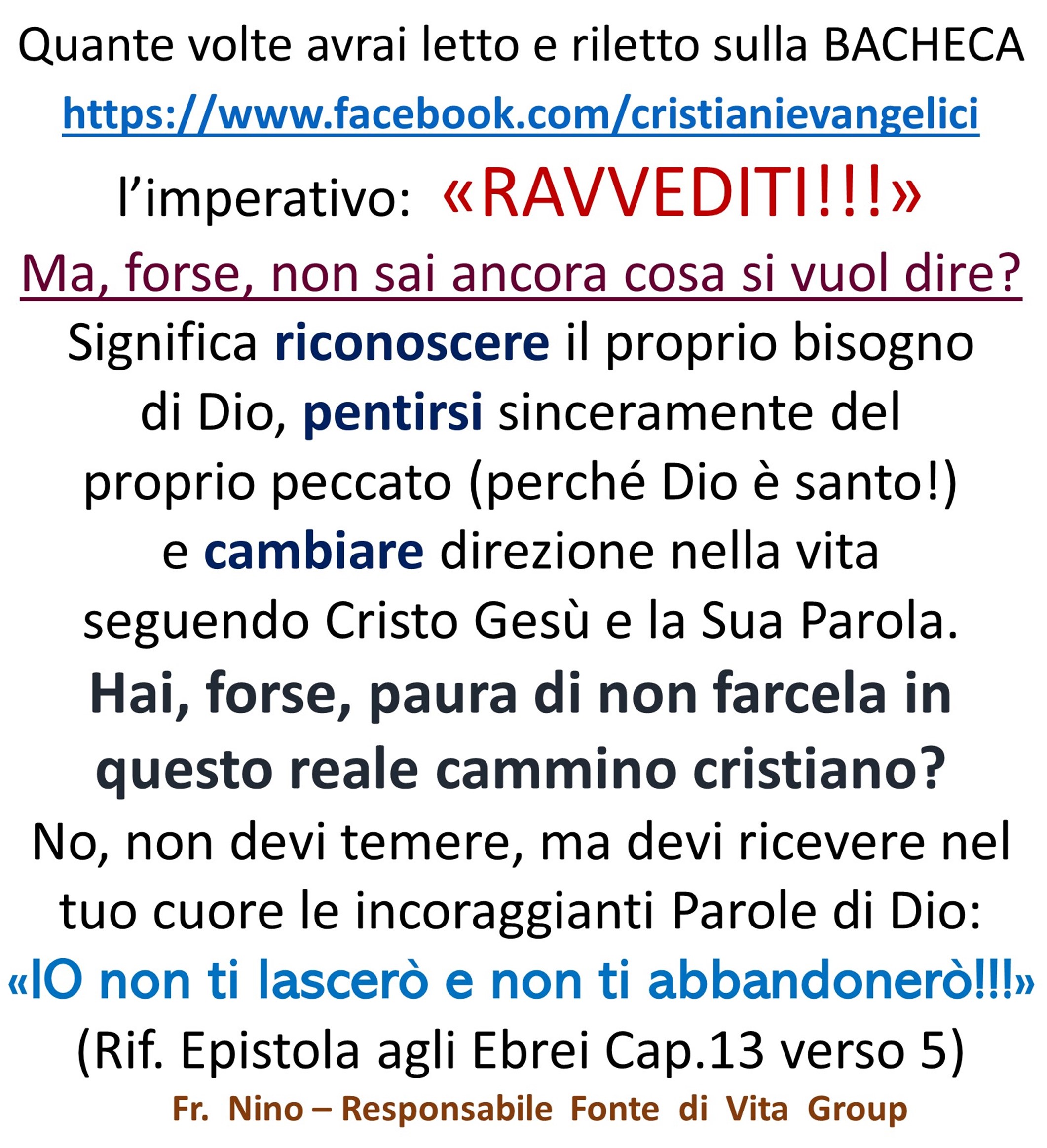 Cristiani Evangelici - FontediVita.it - Quante volte avrai letto sul Web la parola ravvedimento